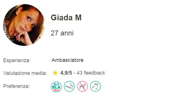 Il feedback BlaBlaCar di Giada